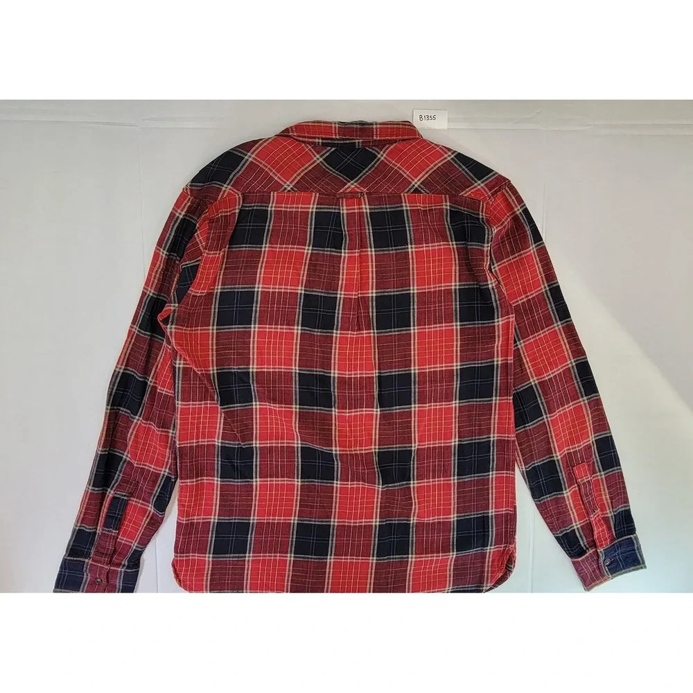 Levi Strauss Co Mens Red Black‎ Plaid Flannel Long Sleeve Button Up Shirt Size L